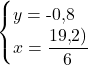 \[\begin{cases} y = \text{-}0{,}8 \\ x  = \dfrac{19{,}2)}{6} \end{cases}\]