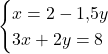 \[\begin{cases} x = 2 - 1{,}5y \\ 3x + 2y = 8  \end{cases}\]