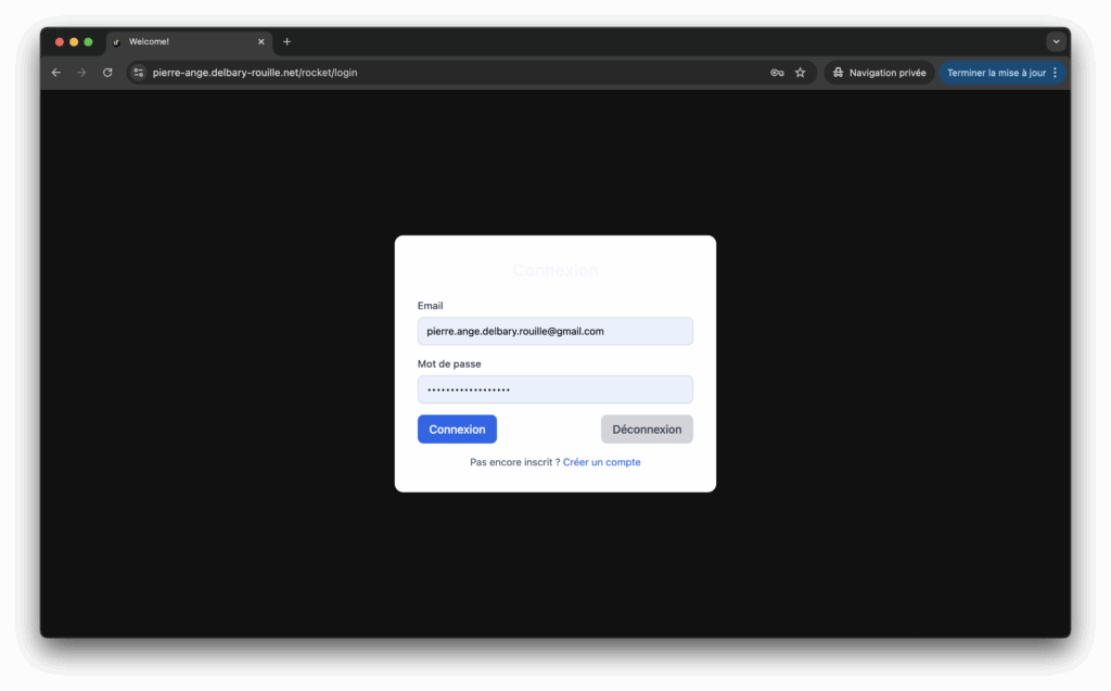 Fenêtre de Login